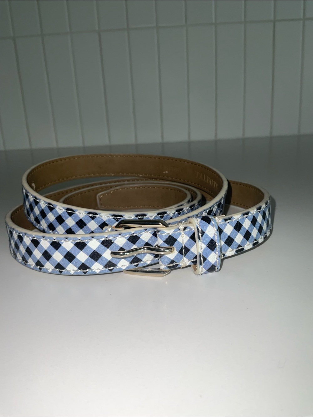 Talbots Blue and White Gingham Belt
